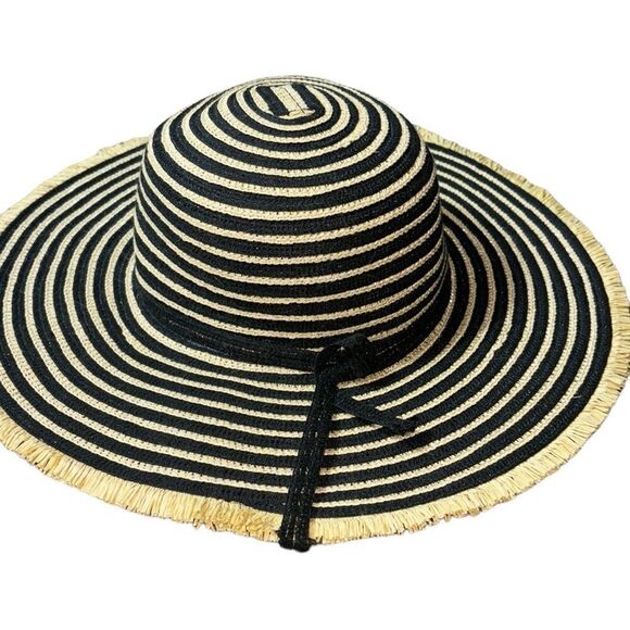 Women’s straw tan and black paper cotton sun hat summer hat - Picture 1 of 4